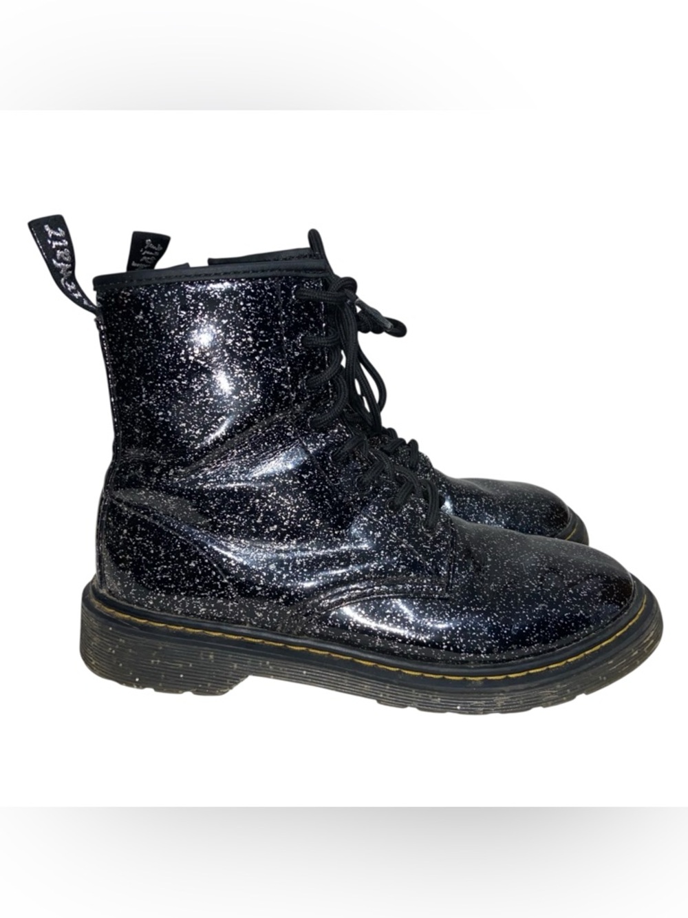 Dr. Doc Martens Boots Womens Size 6 Black 1460Y Cosmic Glitter Patent Leather